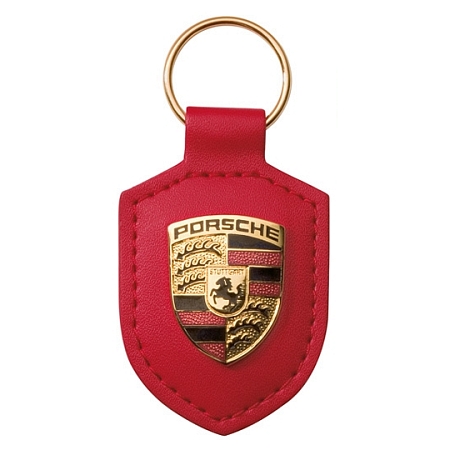Porsche Key Fob Red Leather with Metal Colour Crest